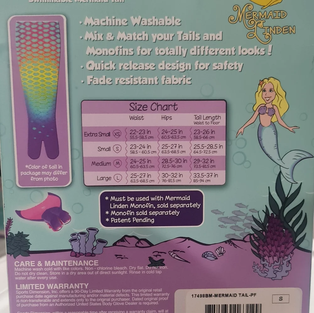 Kids Sz S Swimmable Mermaid Tail NIB - Picture 3 of 4